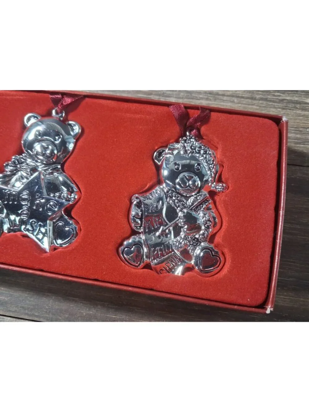Gorham Silver Plated Teddy Bear Christmas Ornies Set Drum List Make Wish